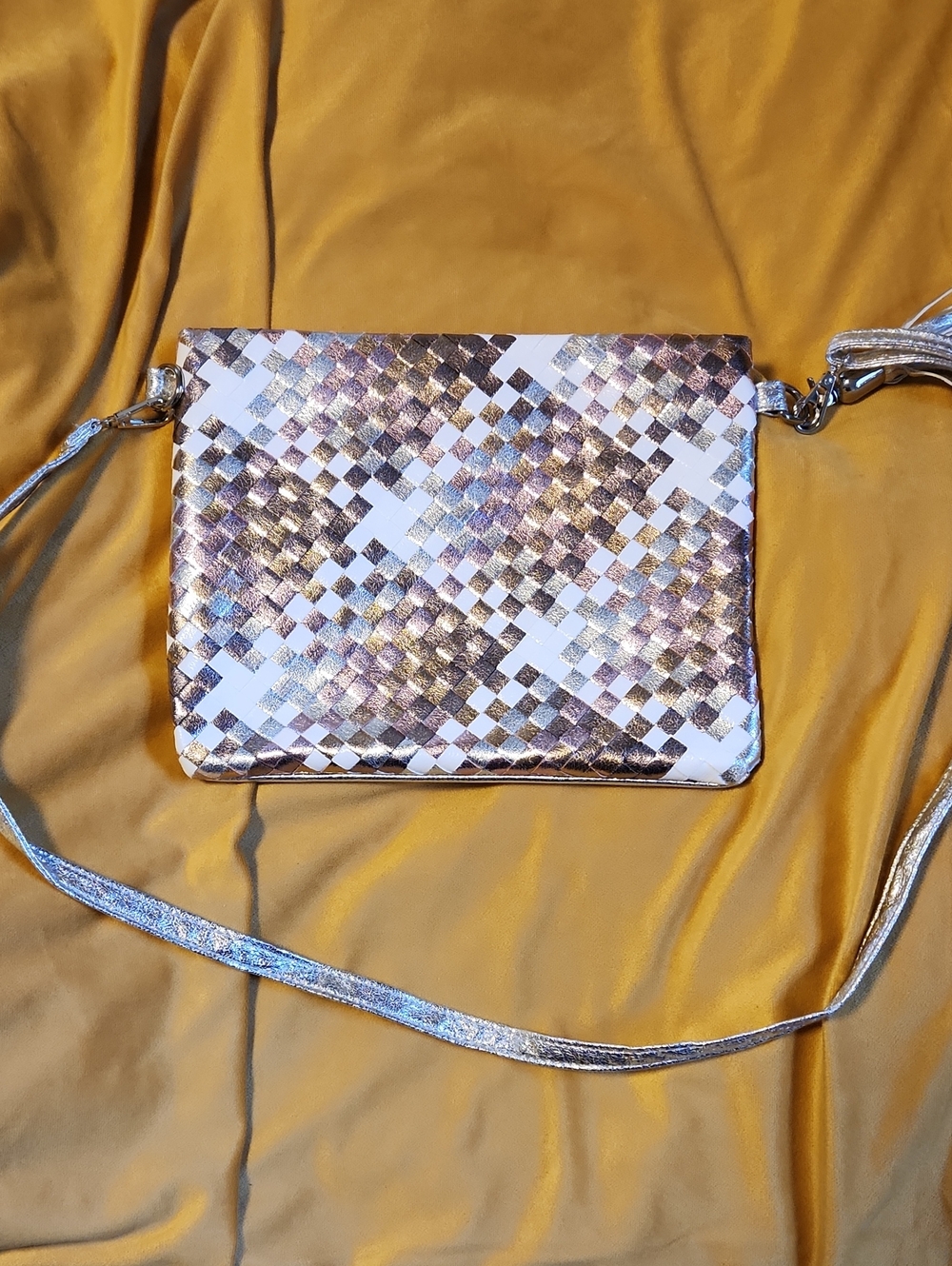 Metallic Rose Gold and White Crossbody Bag Clutch